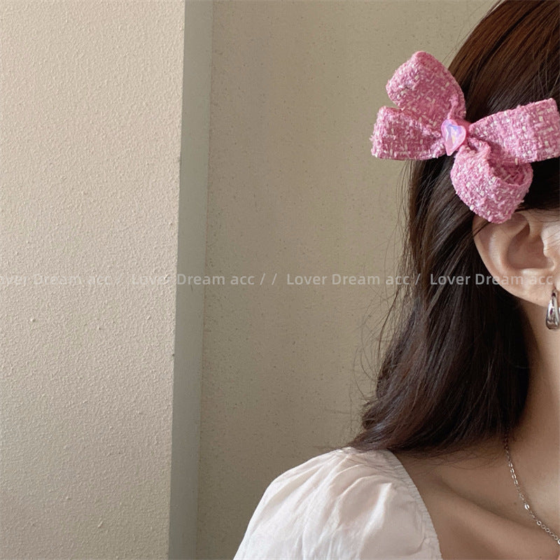 Wholesale Love Rhinestone Pink Bow Duckbill Hair Clip